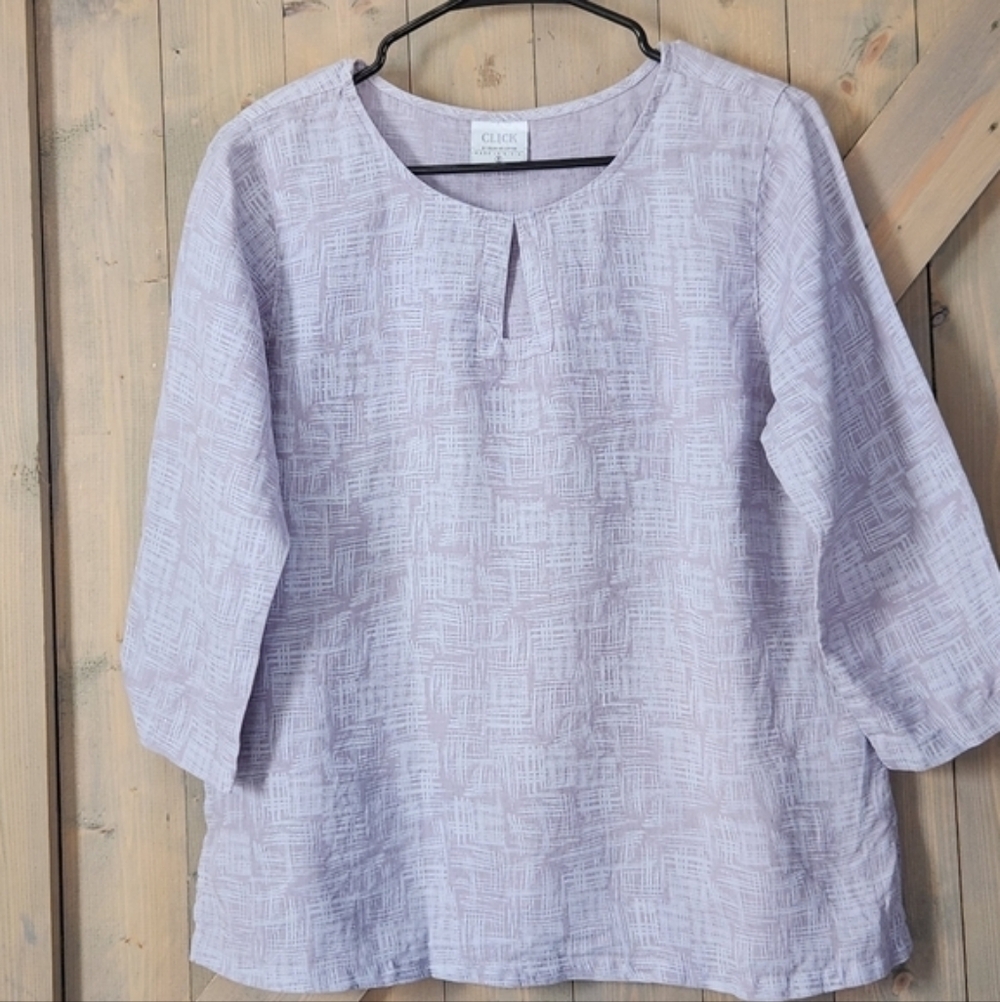 CLICK Linen Boxy 3/4 Sleeve Top Size Small Made In The USA